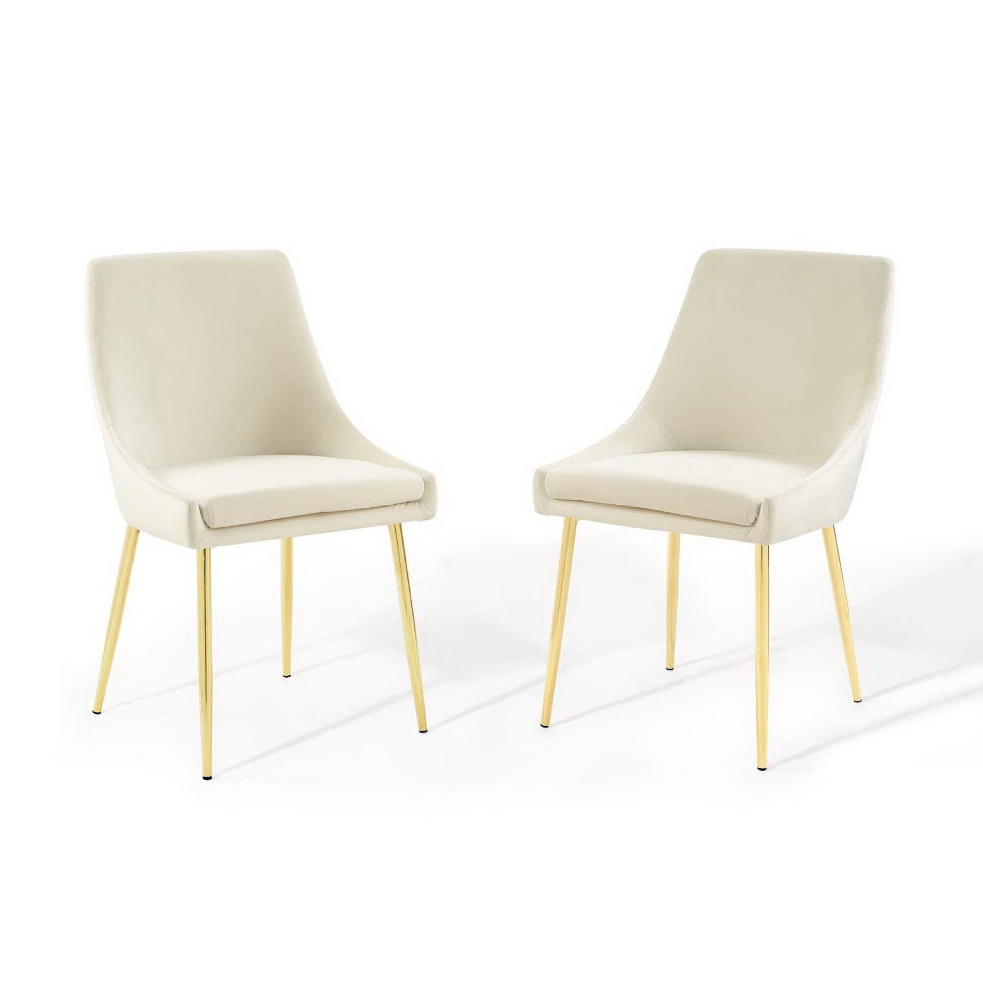 Angle. Modway - Viscount Performance Velvet Dining Chairs Set of 2 by Modway - Gold Ivory.