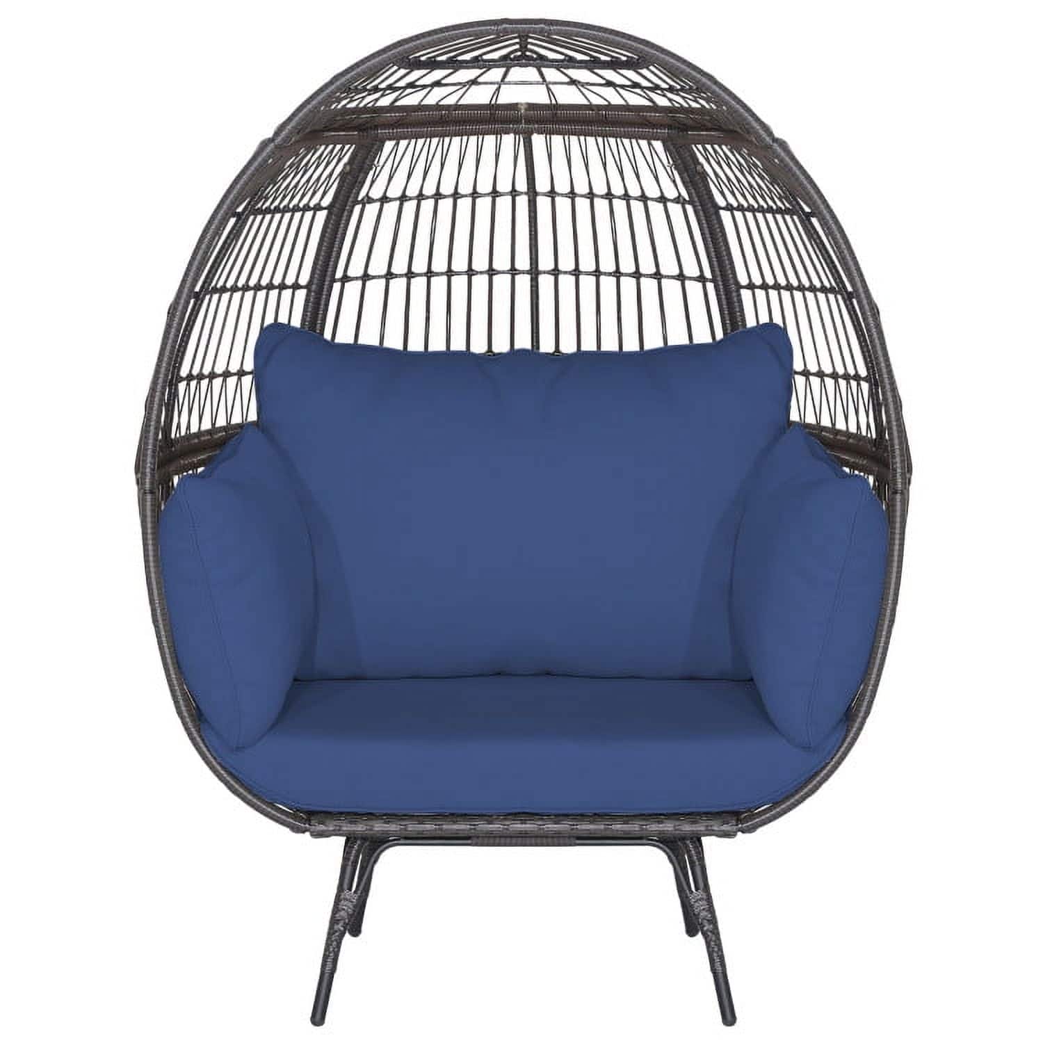 Kadyn - Oversized Patio Rattan Egg Lounge Chair with 4 Cushions, Wicker Egg Chair Rattan Chair Navy - Blue