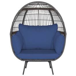 Pefilos - Outdoor Patio Wicker Egg Chair, Oversized Indoor Lounger with 4 Cushions, PE Rattan for Backyard, Poolside, Living Room - Blue