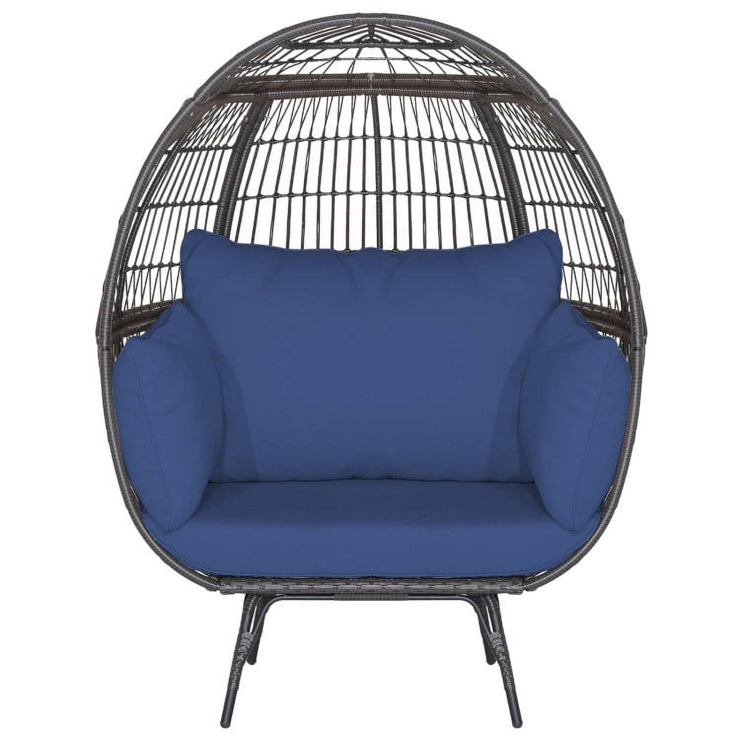 Front. Kadyn - Oversized Patio Rattan Egg Lounge Chair with 4 Cushions, Wicker Egg Chair Rattan Chair Navy - Blue.