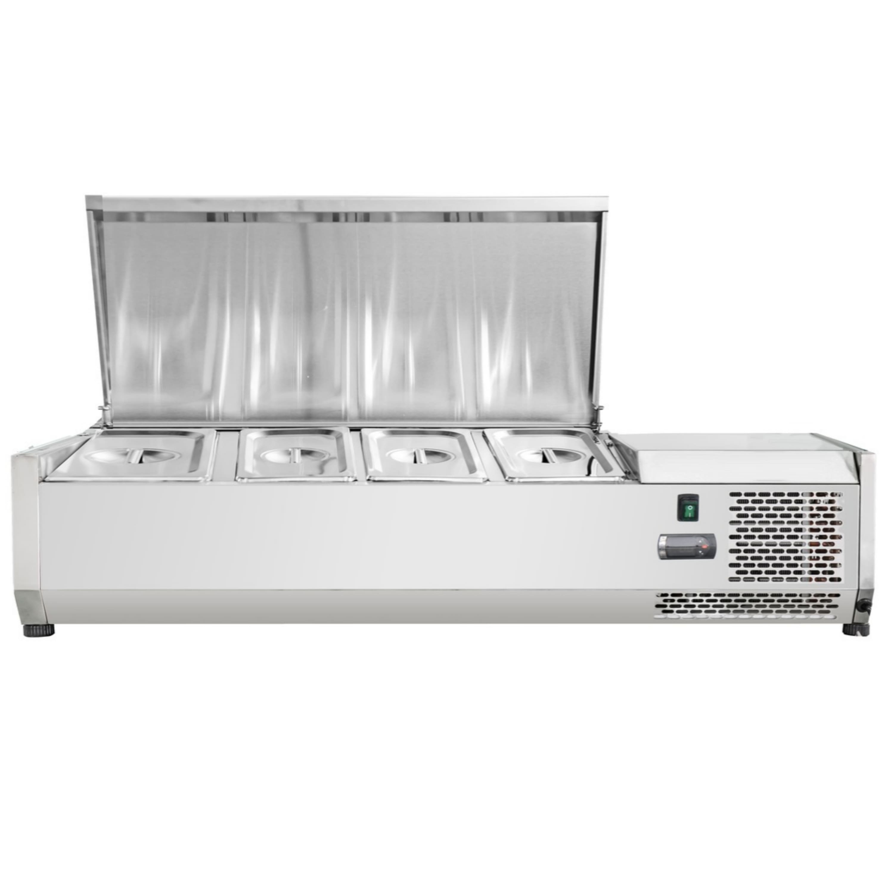Equator - Vitlife Commercial Refrigerator Condiment Prep Station, Stainless Lid 4 Pan(GN1/3*3+GN1/2*1) 33-41°F, 47.2" - Stainless Steel