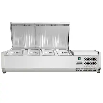 Front. Equator - Equator Vitlife Commercial Refrigerator Condiment Prep Station, Stainless Lid 4 Pan(GN1/3*3+GN1/2*1) 33-41°F, 47.2" - Stainless Steel.