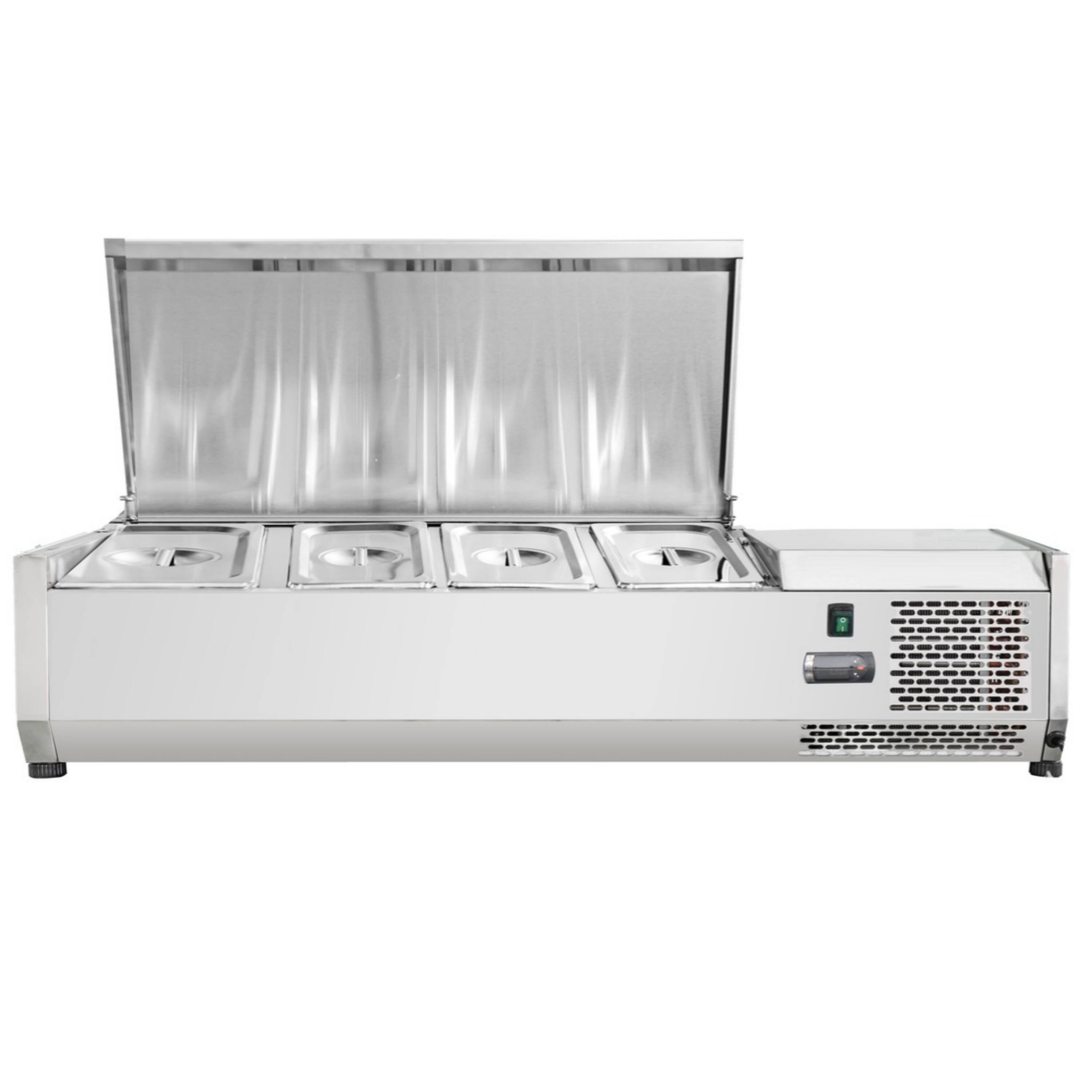 Front. Equator - Equator Vitlife Commercial Refrigerator Condiment Prep Station, Stainless Lid 4 Pan(GN1/3*3+GN1/2*1) 33-41°F, 47.2" - Stainless Steel.