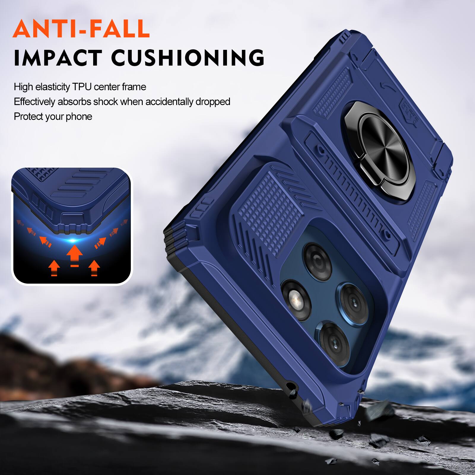 ANTI-FALL IMPACT CUSHIONING

High elasticity TPU center frame
Effectively absorbs shock when accidentally dropped
Protect your phone