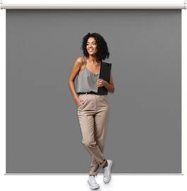 KHOMO GEAR - Gray Backdrop 84 x 84 in – XL Pull-Down Screen with White Case for Portraits & Livestreams