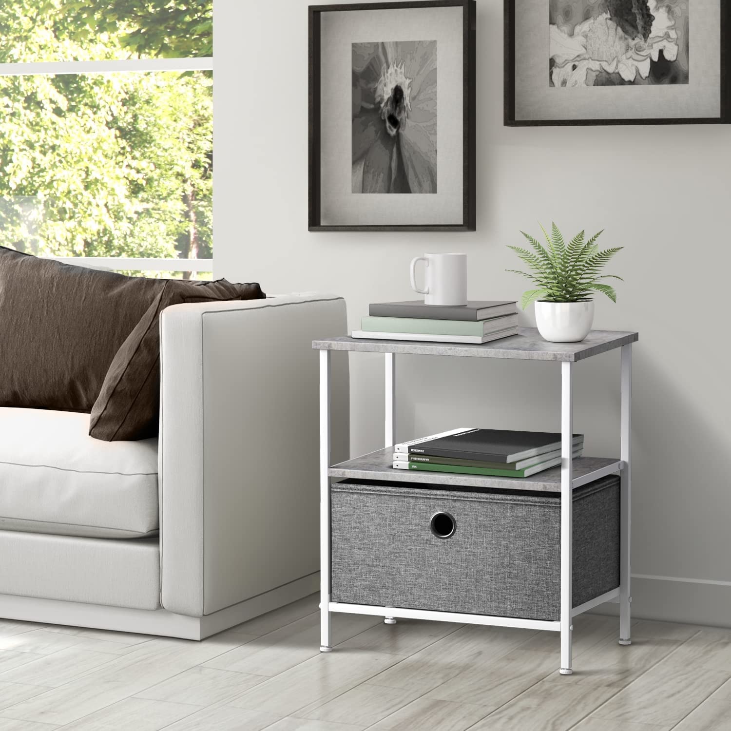 Alt View 3. Sorbus - Sorbus 1 Drawers Nightstand with Shelf - Steel Frame, Wood Top &Fabric Bins -Home, Bedroom, Office & College Dorm - Grey.