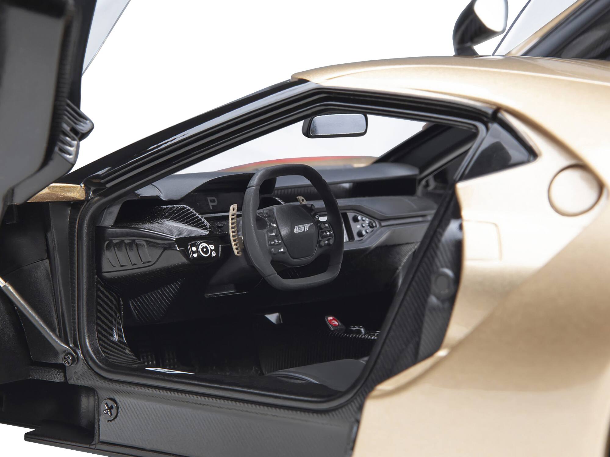 Left. Autoart - Ford GT Heritage Edition #5 "Holman Moody" Gold Metallic with Red and White Graphics 1/18 Model Car by Autoart - Gold Metallic With Red And White.