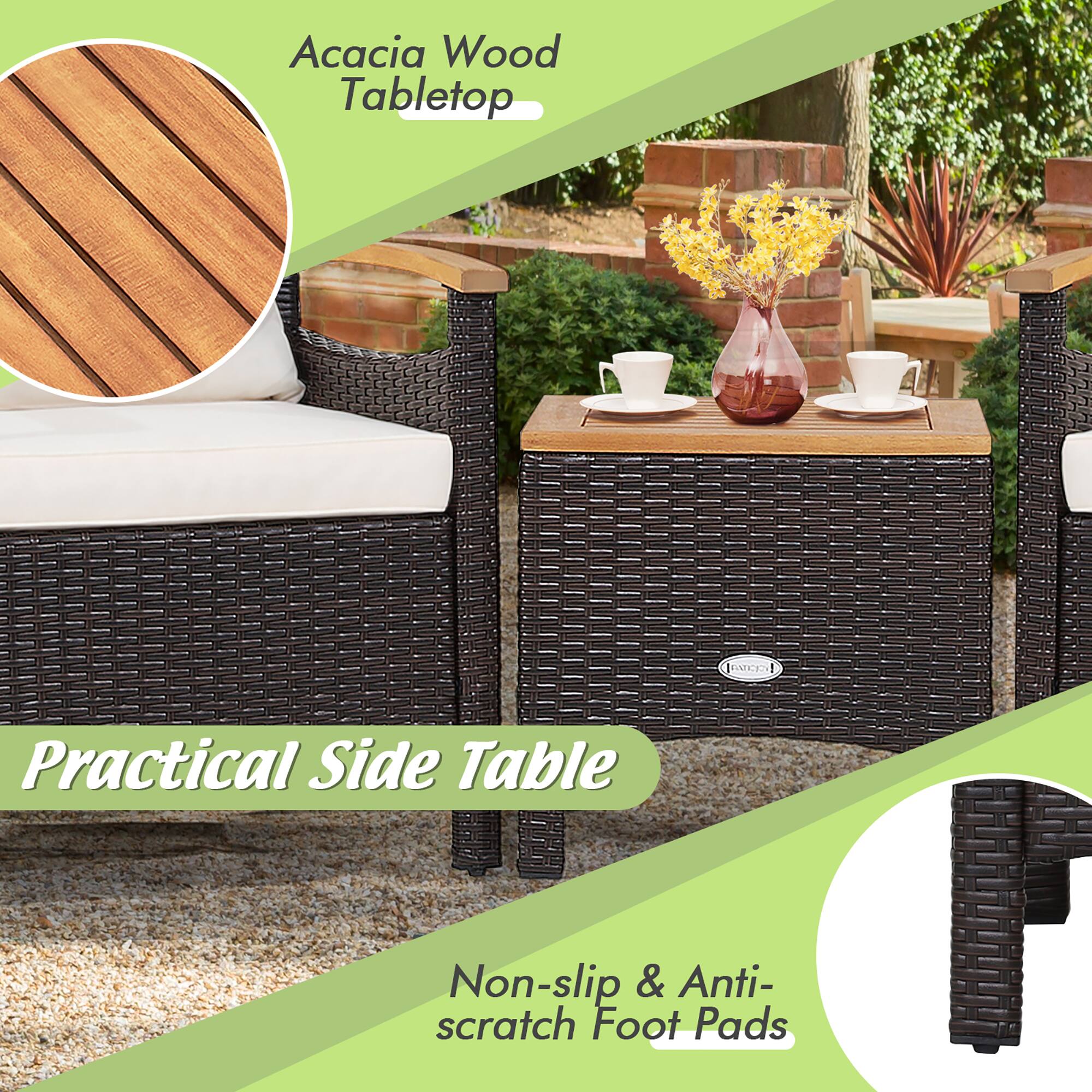 Acacia Wood Tabletop, Practical Side Table, Non-slip & Anti-scratch Foot Pads