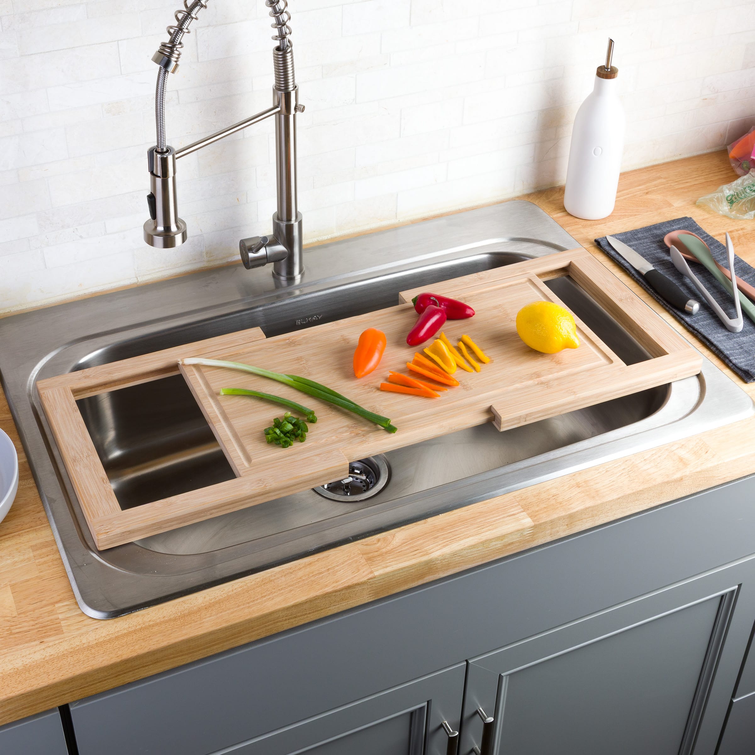 Classic Cuisine - Over the Sink Cutting Board Expandable Bamboo Wood Chopping Board Kitchen Essentials for Cutting, Chopping, and Slicing