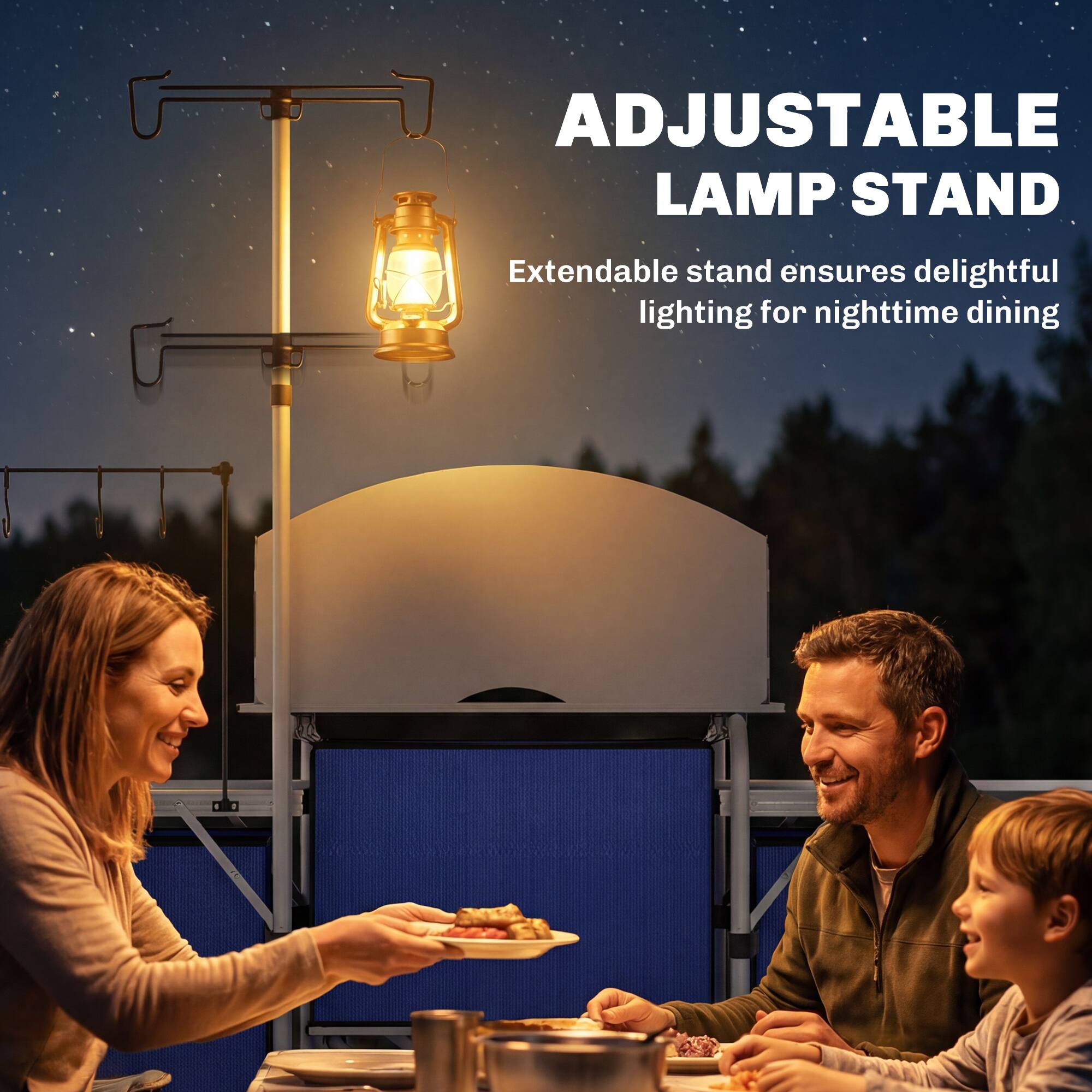 ADJUSTABLE LAMP STAND  
Extendable stand ensures delightful lighting for nighttime dining