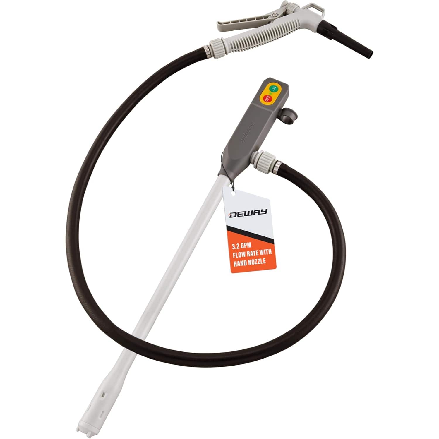 Deway - Battery Stick Fuel Pump w/Trigger Nozzle, 3.2GPM Flow Rate & 51" Hose for Gas & Water - Gray