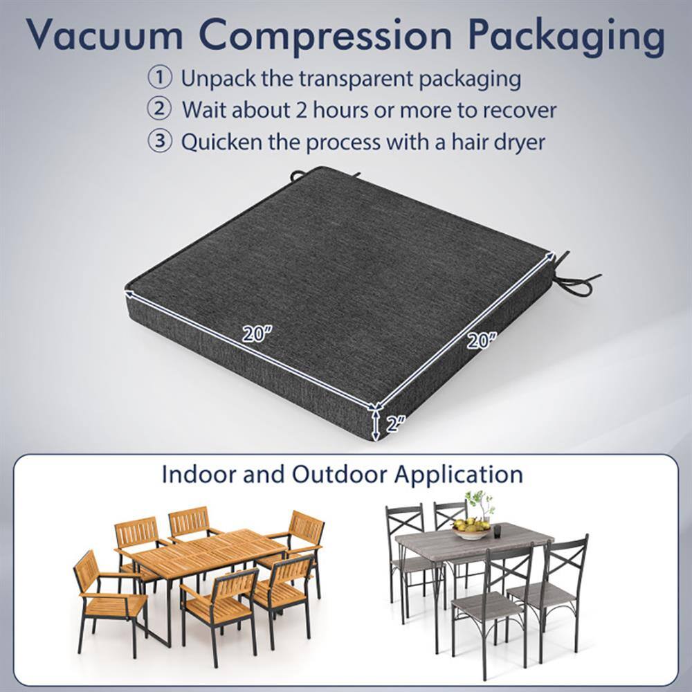Vacuum Compression Packaging

1. Unpack the transparent packaging
2. Wait about 2 hours or more to recover
3. Quicken the process with a hair dryer

Indoor and Outdoor Application

20" x 20" x 2"