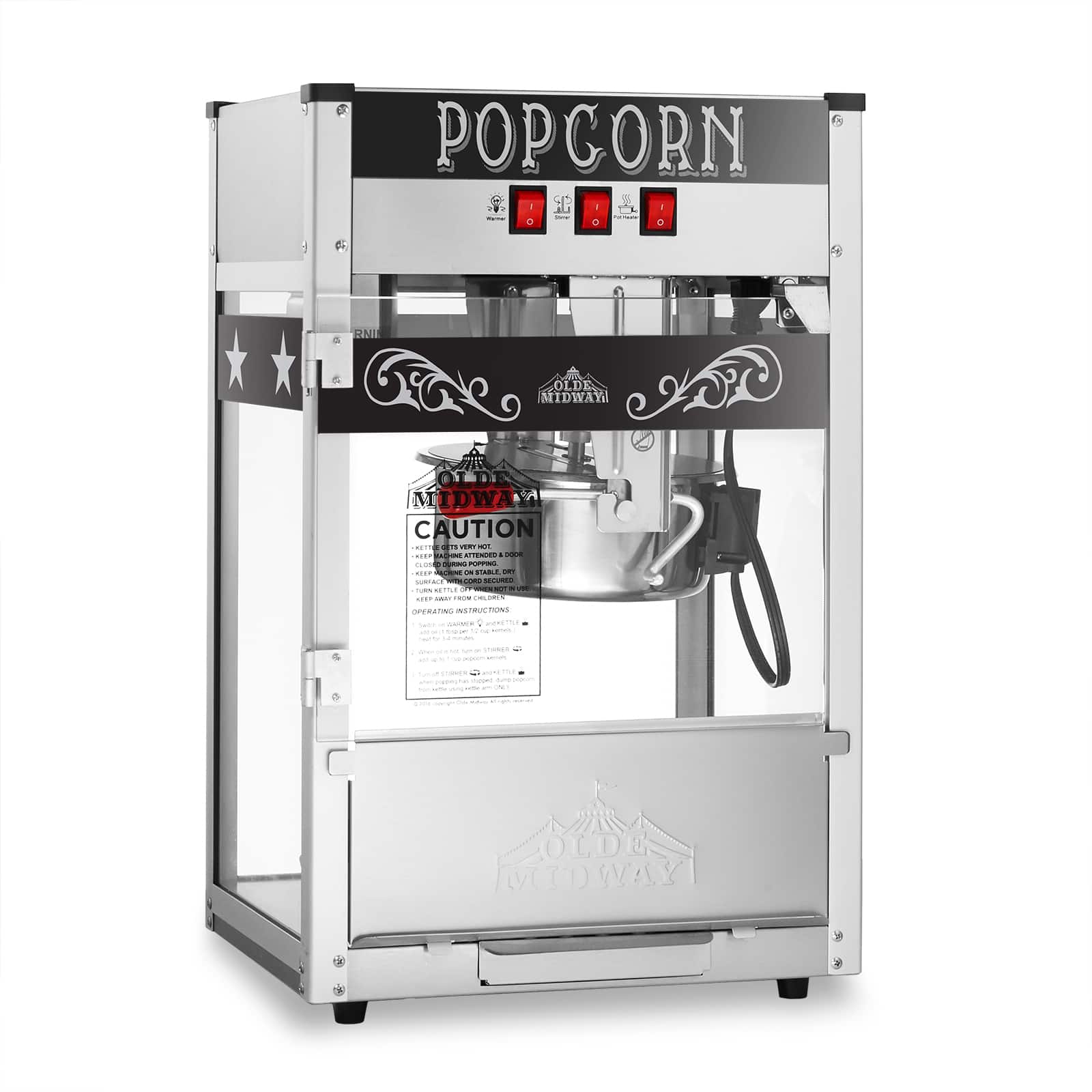 Olde Midway - Commercial Popcorn Machine Maker Popper with Large 8-oz Kettle - Black