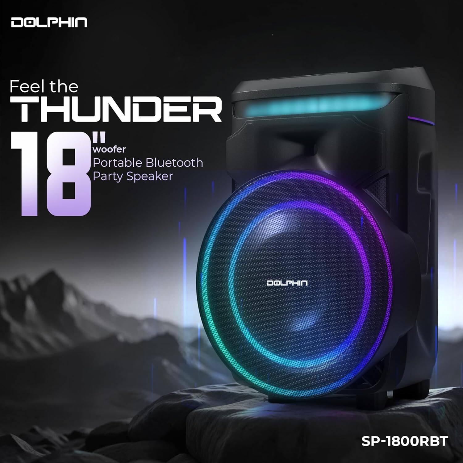 DOLPHIN Feel the THUNDER "woofer Portable Bluetooth 18" Party Speaker DOLPHIN SP-1800RBT
