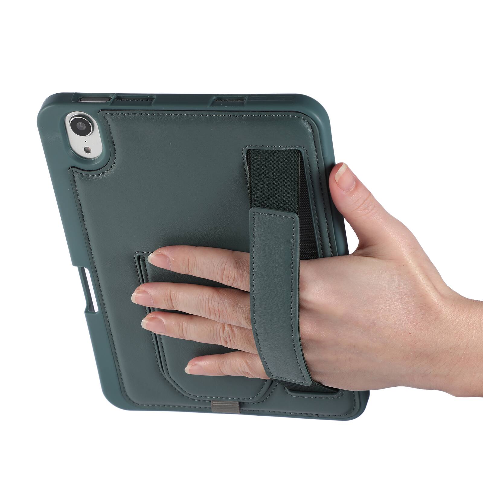 Alt View 1. Dteck - Shockproof Case for Apple iPad mini (A17 Pro) 2024 with Hand Strap and Foldable Stand, PU Leather TPU Protective Cover - Darkgreen.