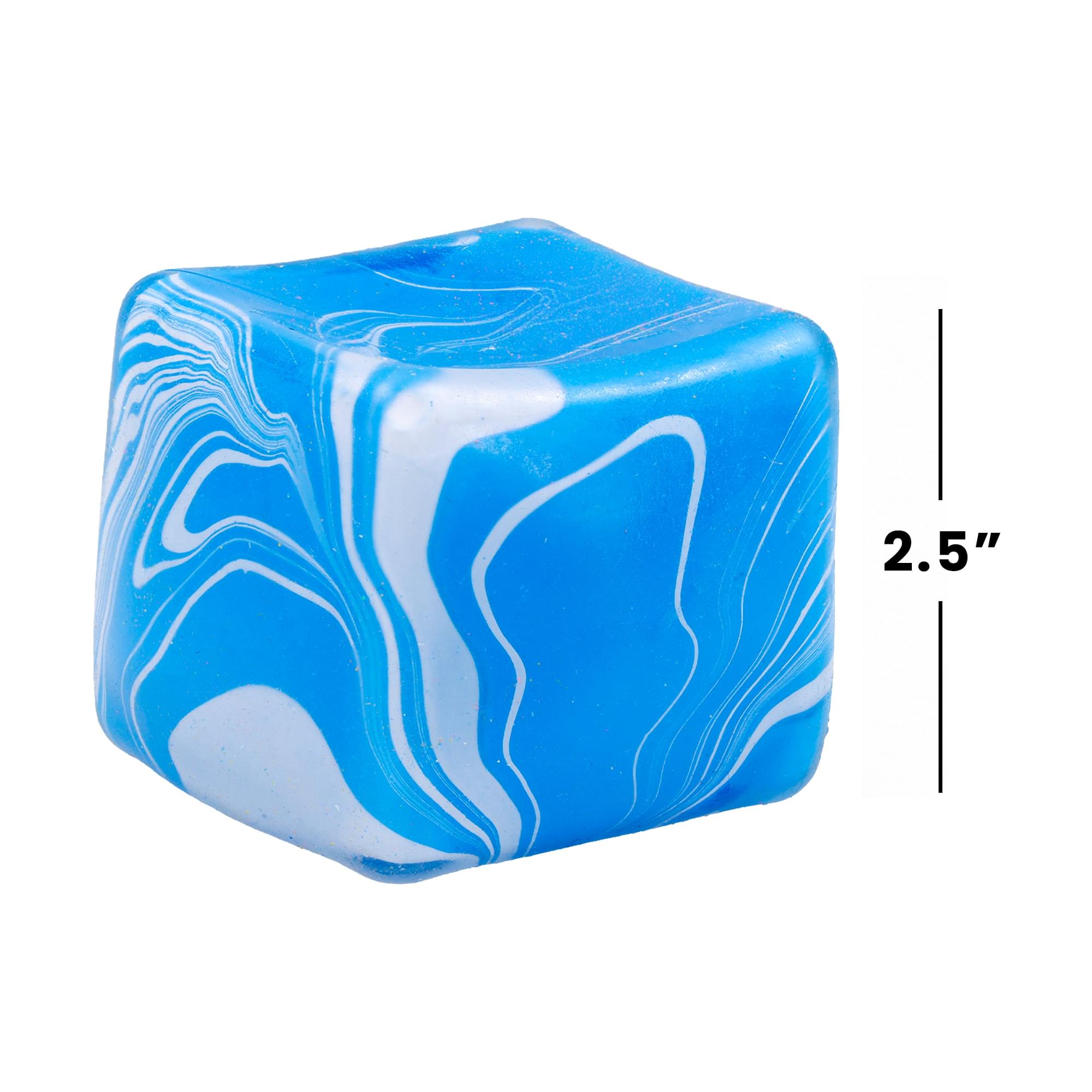 Alt View 1. Puka Creations - Marble Swirl Squishy Cube 2.5-Inch Stress Reliever | Blue & White - Blue.