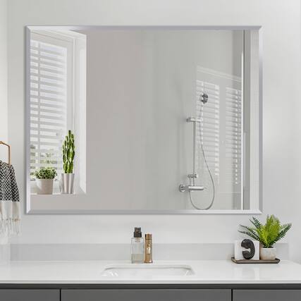 Front. VEGA AUTOMOTIVE - Inch Bathroom Mirror Frameless Beveled Edge Rectangle Wall Explosion Proof And Shatterproof Vanity Mounted - 36"L x 24"W Frameless.
