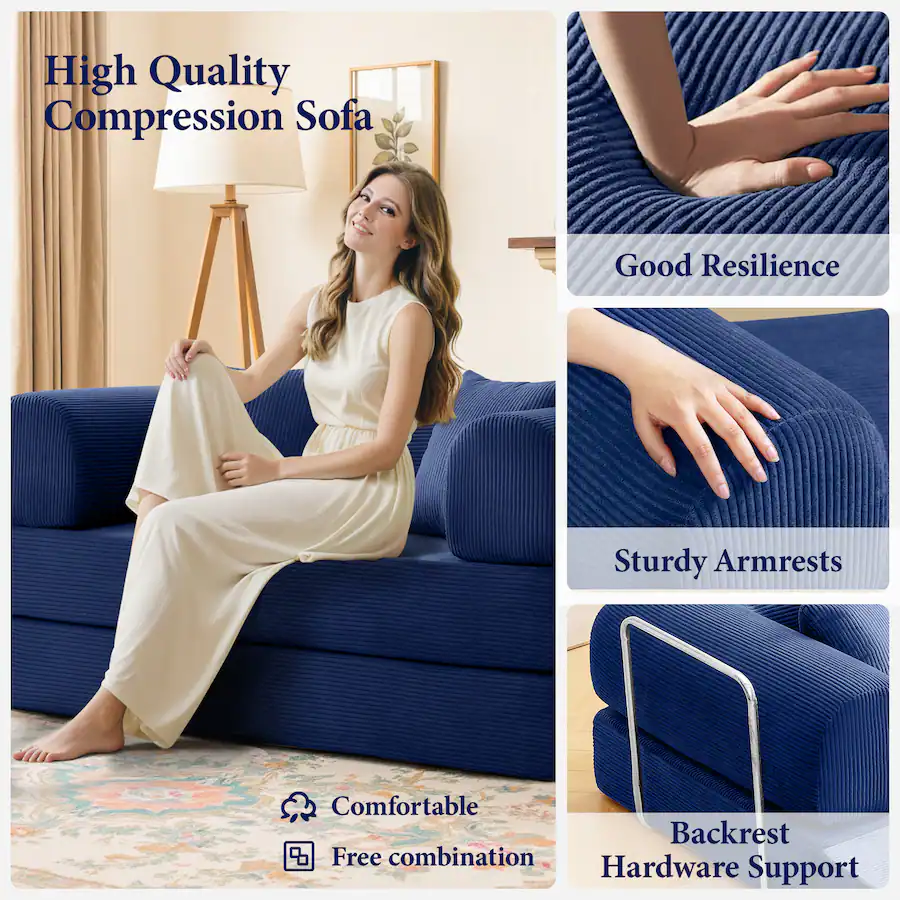 KERDOM 78 Inch W Sectional Modular Sofa, Person Corduroy Sofa