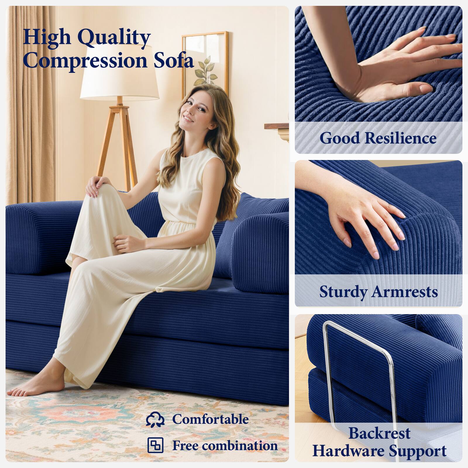 High Quality Compression Sofa

- Good Resilience
- Sturdy Armrests
- Comfortable Backrest
- Free combination
- Hardware Support