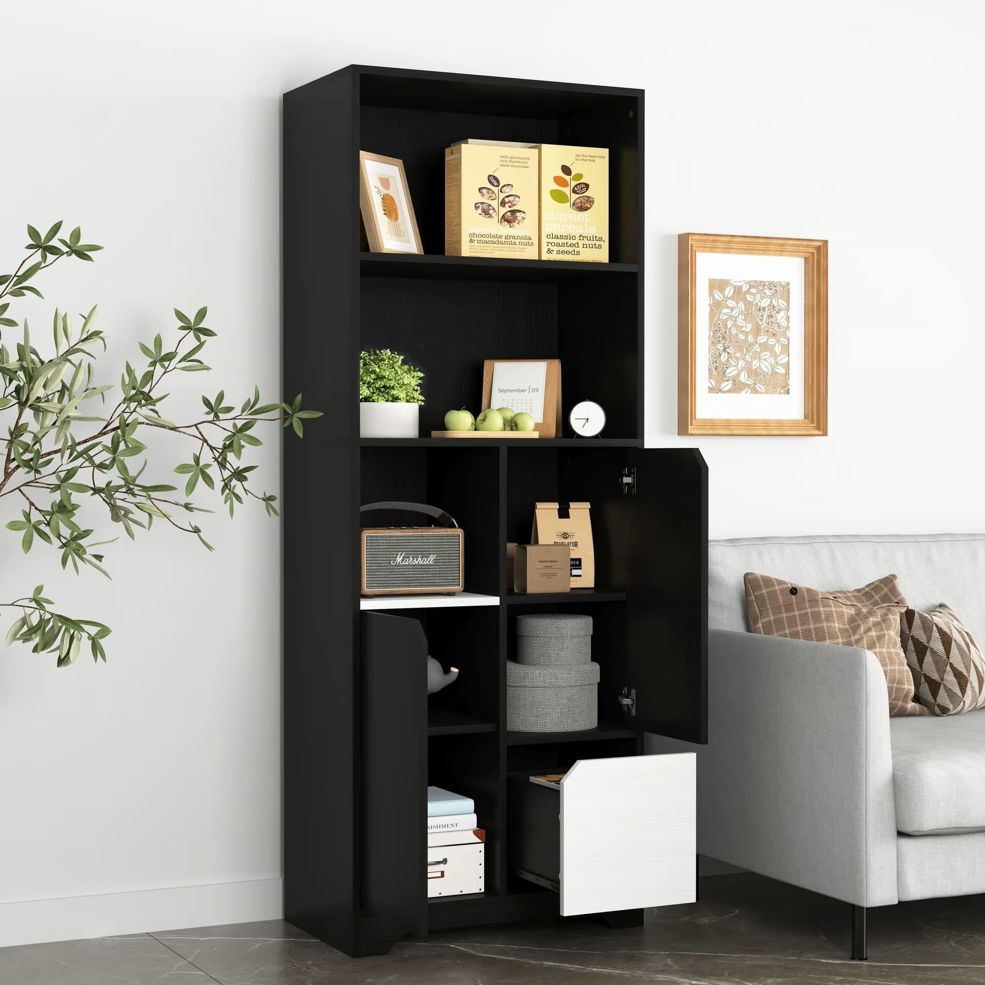 CloudRest Pro - 63" Tall Bookcase with 1 Drawer Freestanding Display Storage Shelves - Black