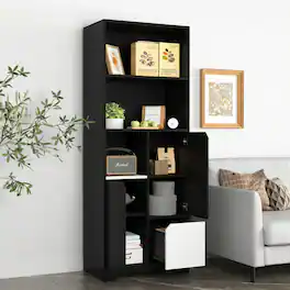 CloudRest Pro - 63" Tall Bookcase with 1 Drawer Freestanding Display Storage Shelves - Black