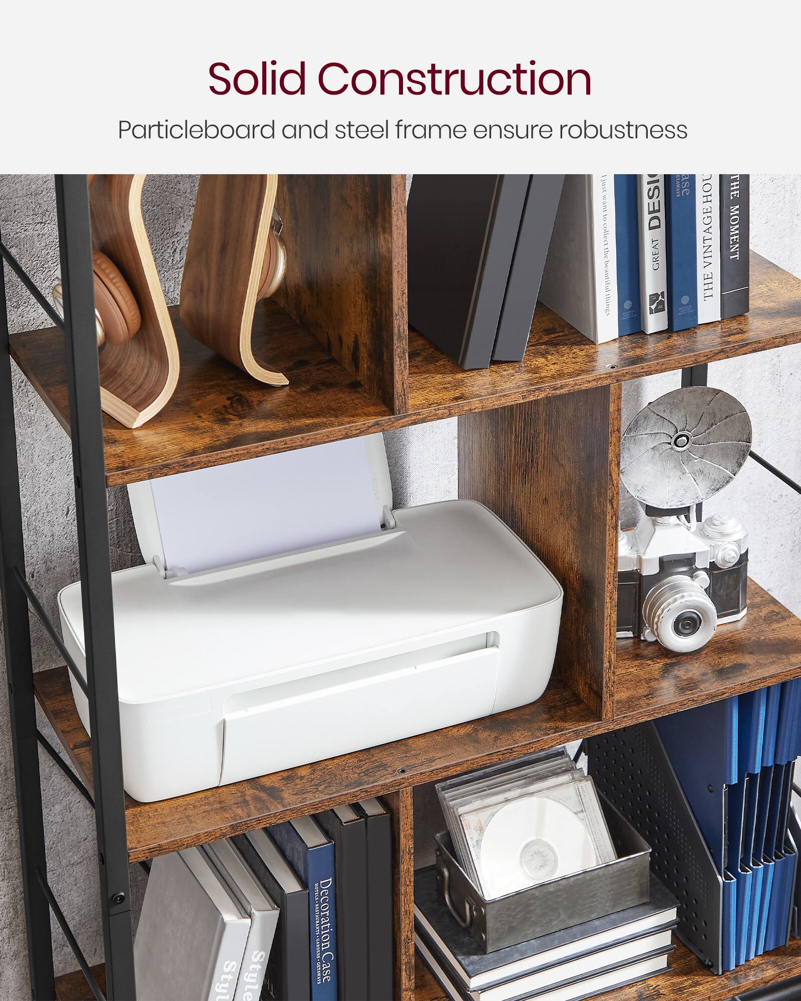 Solid Construction  
Particleboard and steel frame ensure robustness