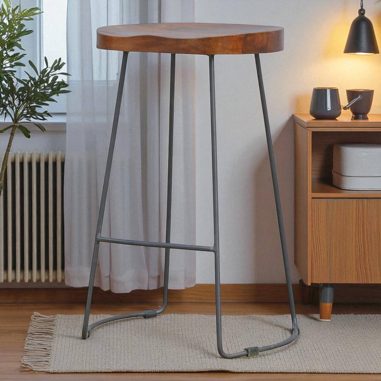 Angle. Artisan Furniture - Artisan Furniture Solid Wood Industrial Chunky Bar Stool, Brown - Brown.