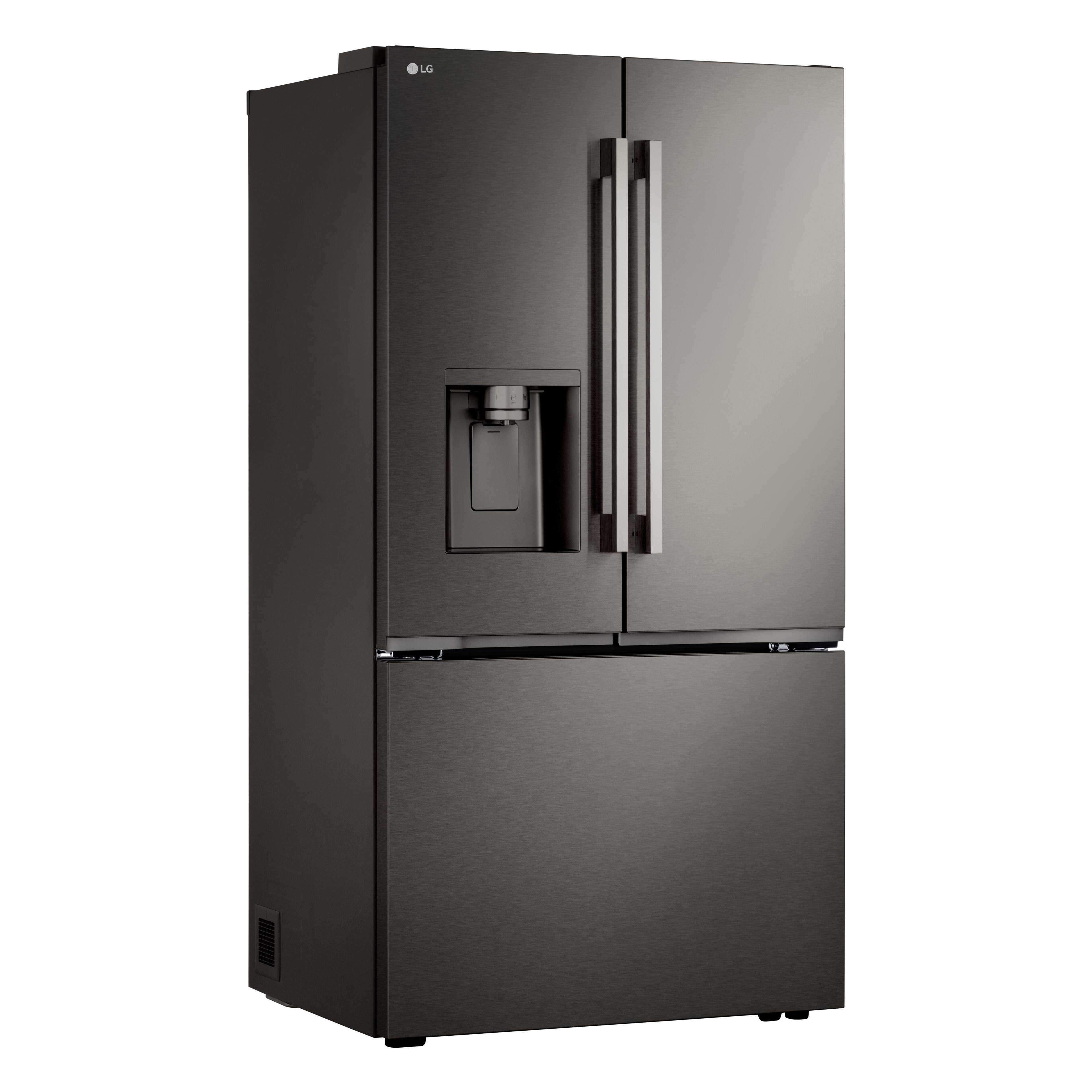 Left. LG - 36-in Counter-Depth MAX 23.7 Cu. Ft. French Door Smart Refrigerator with Zero Clearance and Dual Ice - PrintProof Black Stainless Steel.