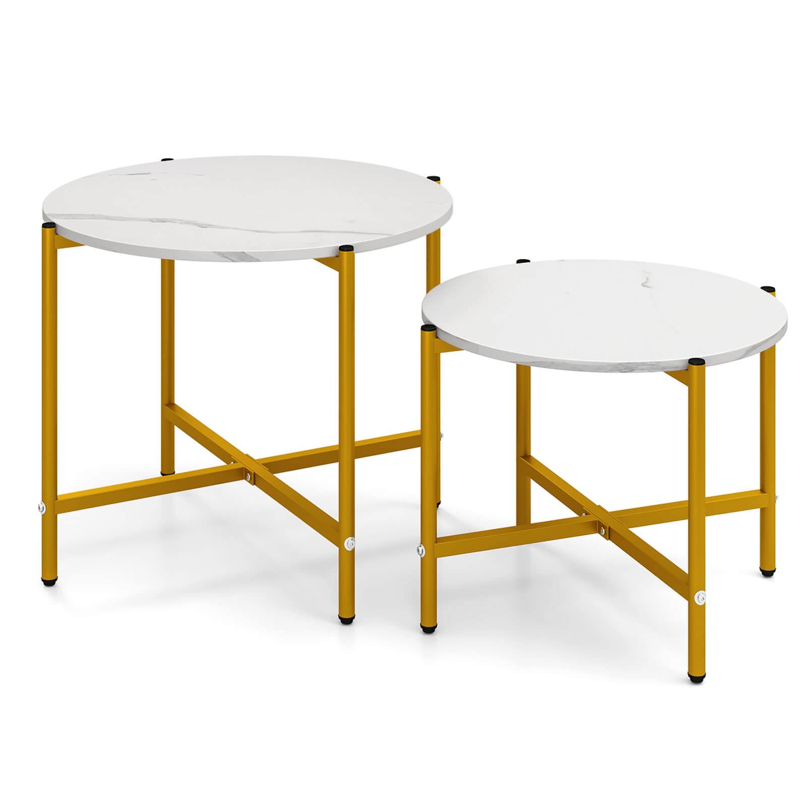 Alt View 9. Costway - Costway Round Coffee Table Set of 2 21.5" & 25.5" Nesting Coffee Tables Circle End Table White - White.
