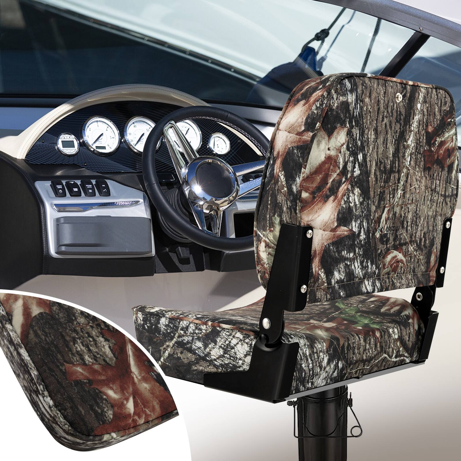 Alt View 3. Costway - Costway 2-Piece Folding Boat Seat Set with Sponge Padding & Aluminum Hinges Low Back - Camo.