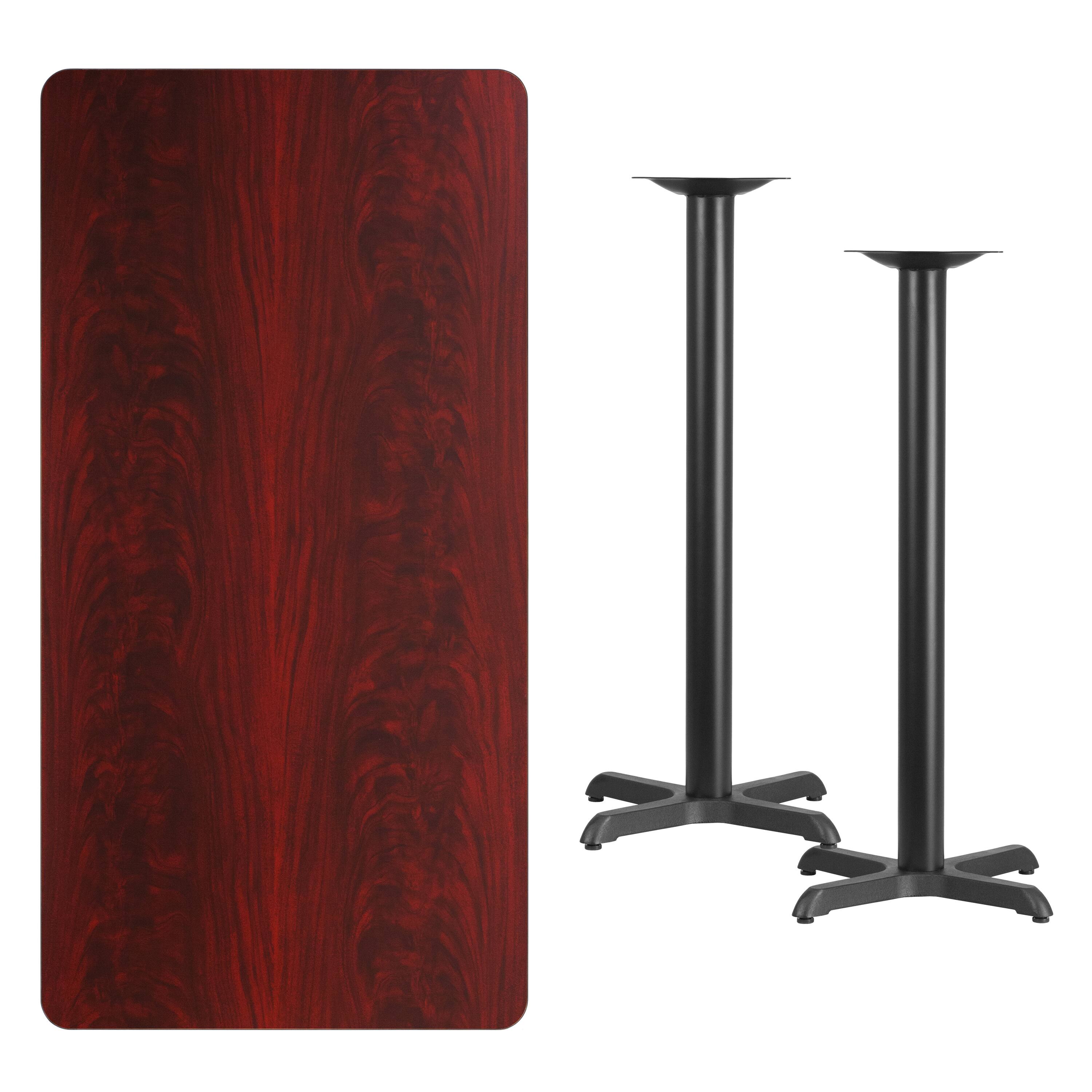 Alt View 2. Emma + Oliver - 30"x60" Rectangular Laminate Bar Table with 22"x22" Bases - Mahogany.