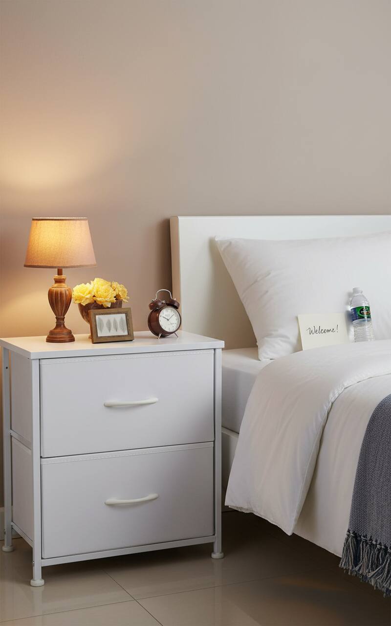 Alt View 6. AOITUN - Nightstand with 2 Storage Drawers 20" Height for Daily Use - Perfect for Dorms, Bedrooms - Durable and Stylish Design - White.