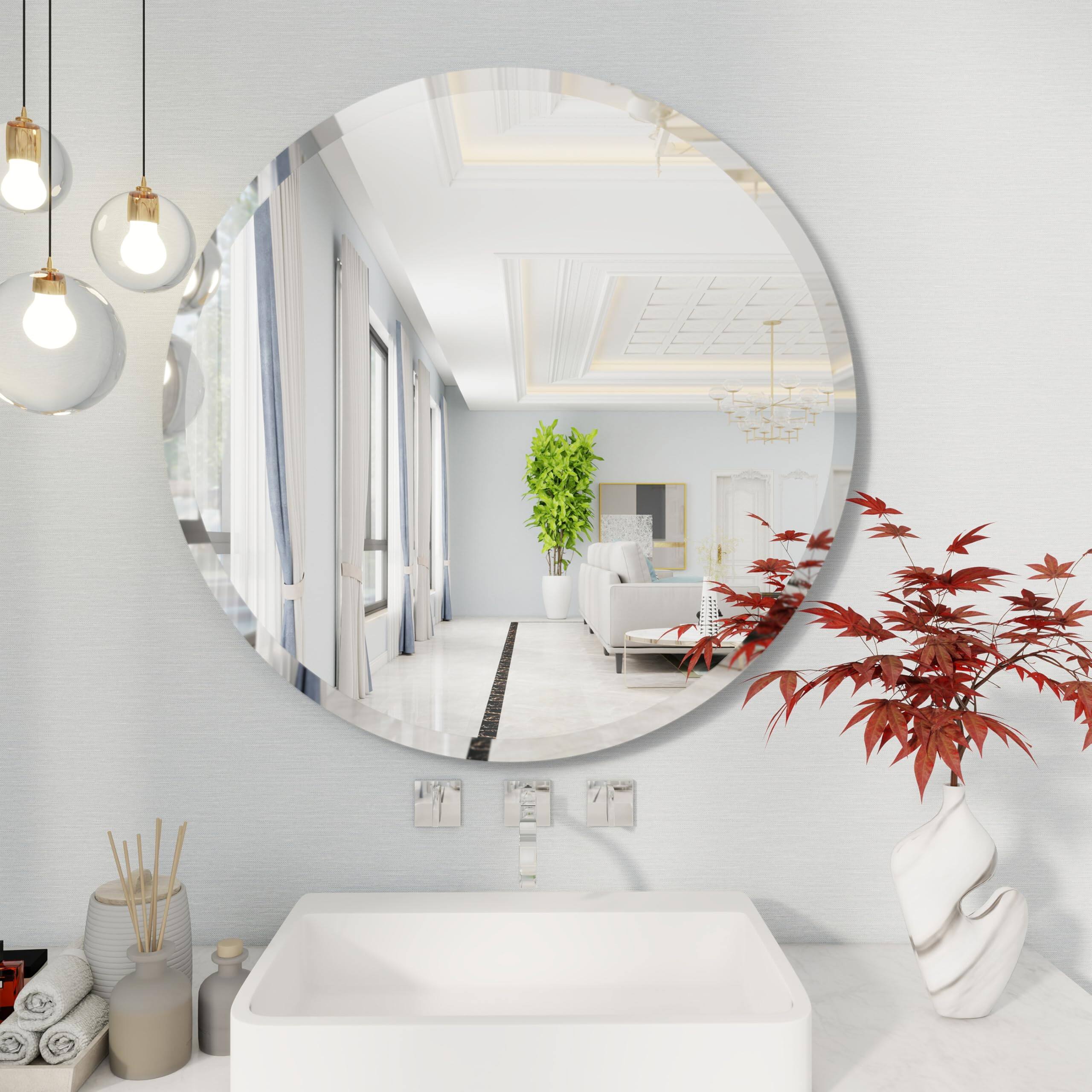 Front. METALTON - Round Bathroom Mirror Frameless Suitable For Hall Entry Modern And Elegant Look - 18"L x 18"W.