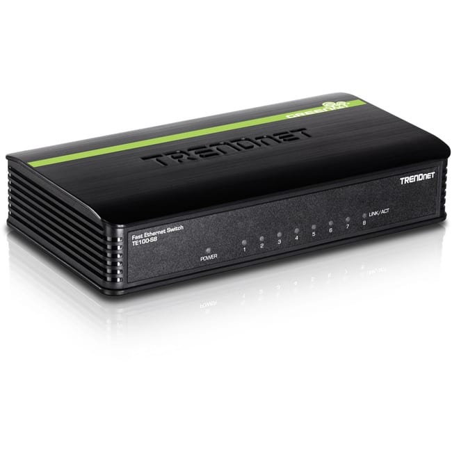 Trendnet - 8-Port Unmanaged 10/100 Mbps GREENnet Ethernet Desktop Switch; TE100-S8; 8 x 10/100 Mbps Ethernet Ports; 1.6 - Unknown