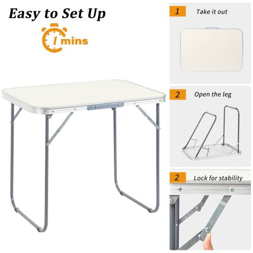 Easy to Set Up  
1. Take it out  
2. Open the leg  
3. Lock for stability