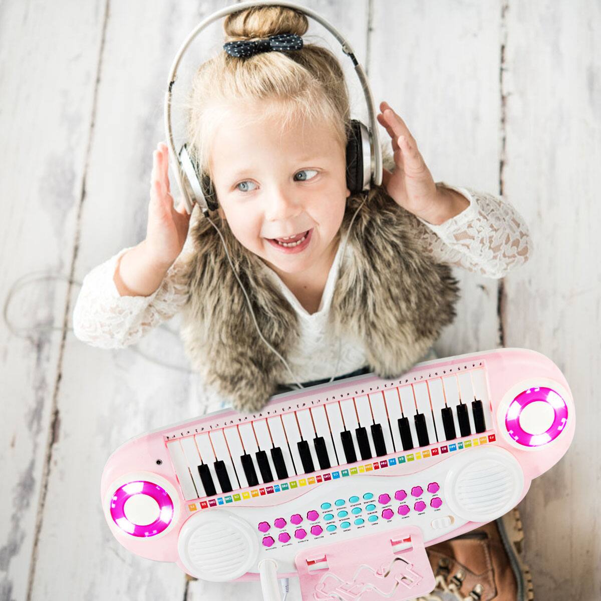Alt View 11. Costway - 37-Key Toy Keyboard Piano Electronic Musical Instrument - Pink.