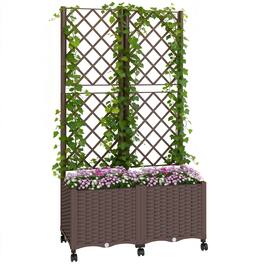 Outsunny - Planter Box with Trellis, Self Watering Raised Garden Bed with Lockable Wheels, 56.3" Trellis Privacy Planter