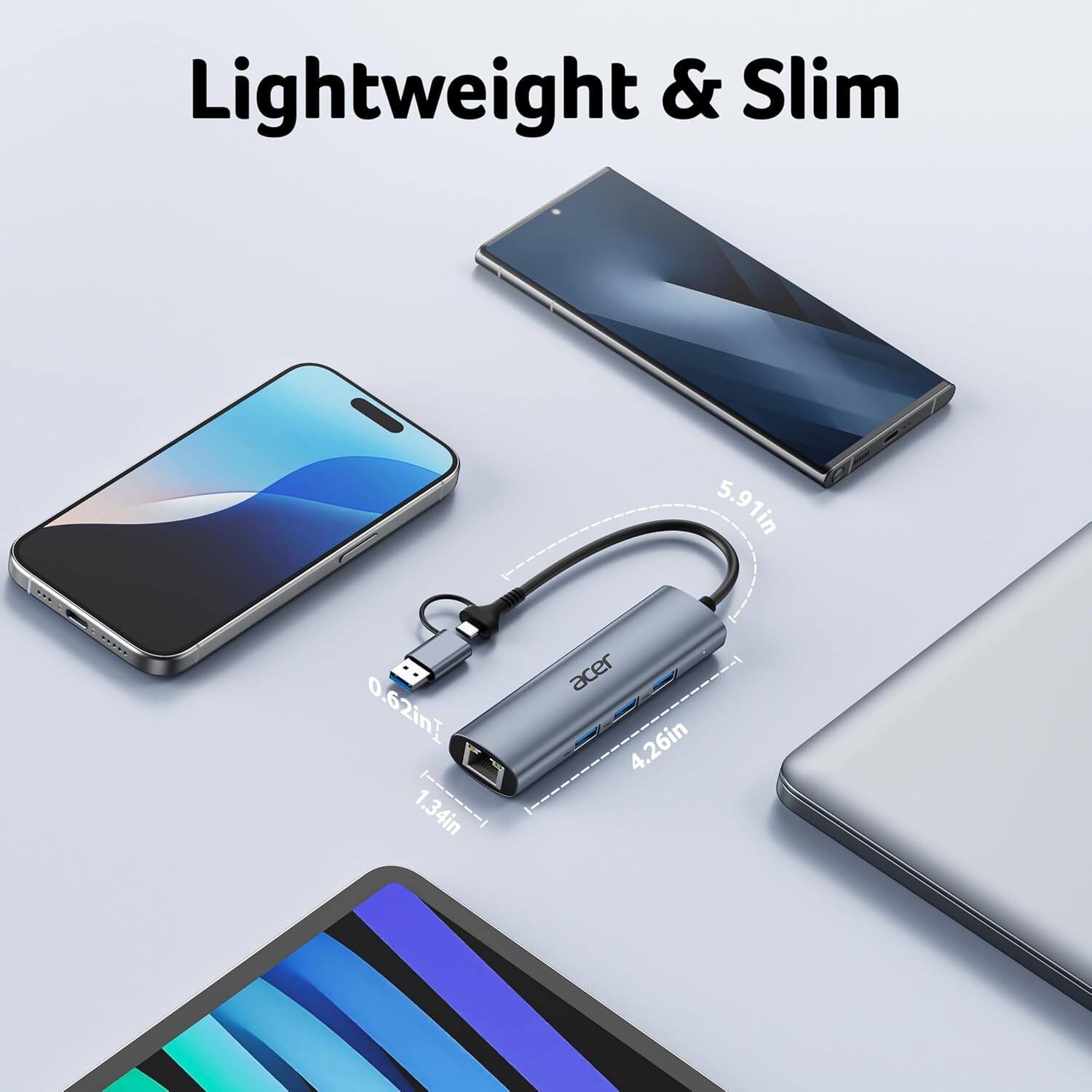 Lightweight & Slim

5.91in  
0.62in  
1.34in  
4.26in