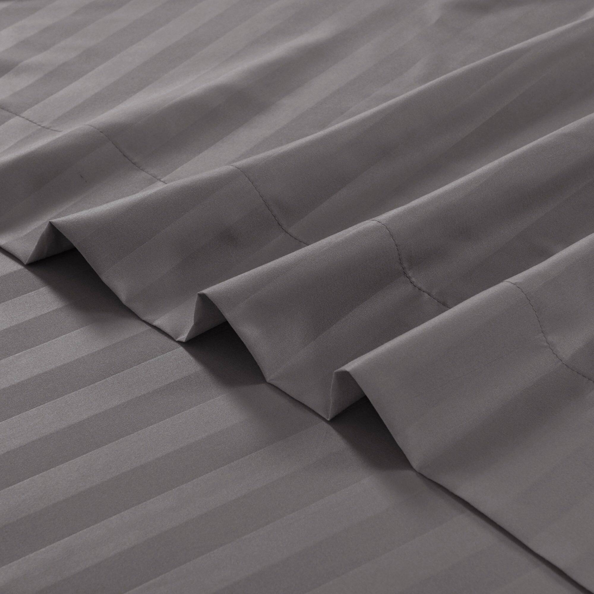 Left. MarCielo - Marcielo 4-Pieces Soft Striped Bed Sheets with 18 inches Deep Pocket - Dark Grey.