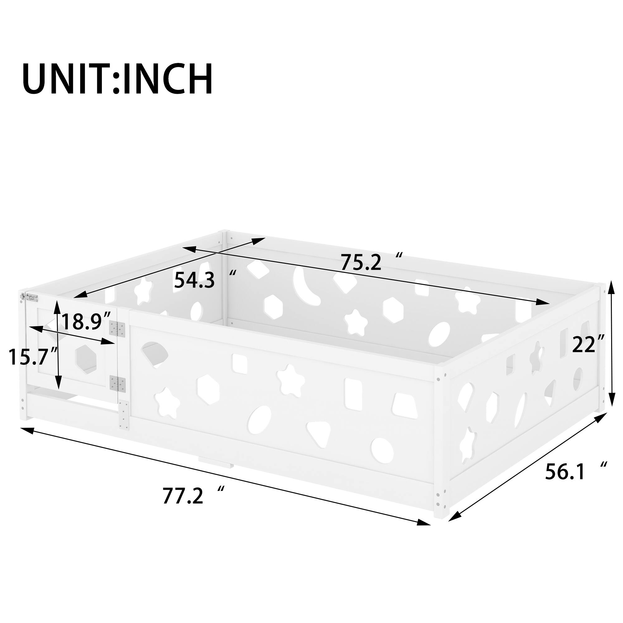 UNIT: INCH

- 54.3"
- 75.2"
- 18.9"
- 15.7"
- 77.2"
- 56.1"
- 22"