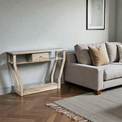 Front. Hivvago - Compact Console Table Featuring Drawer and Display Shelf - Gray.