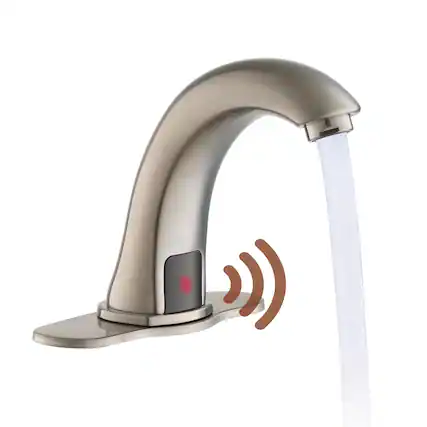 Front. Mondawe - Single Hole Touchless Sensor Bathroom Sink Faucet with Deck Plate - Brushed Nickel.