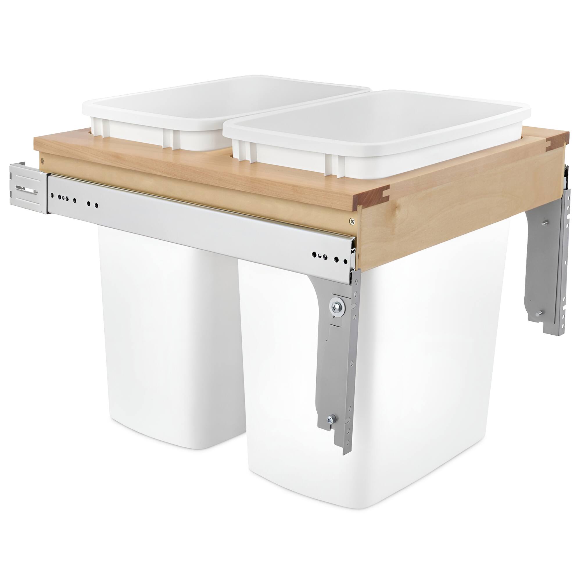 Front. Rev-A-Shelf - Rev-A-Shelf Double Pullout Top Mount Trash Can 35 qt., White, 4WCTM-21DM2 - Light Brown.