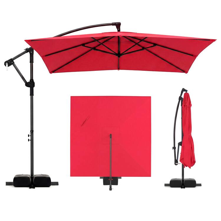 Alt View 6. Mondawe - 8x8 FT Offset Cantilever Square Patio Umbrella 360 Rotation with Base - Red.