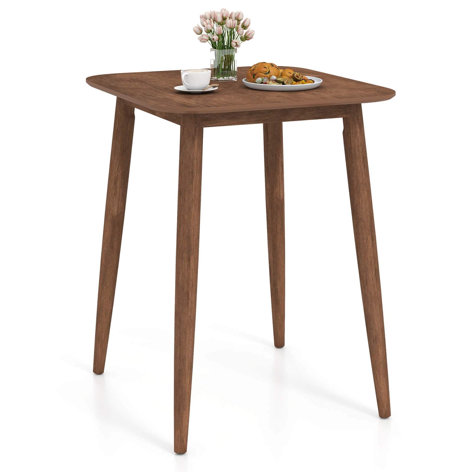 Costway - 36 Inch Solid Rubber Wood Farmhouse Kitchen Table with Sturdy Pedestal Base - Walnut