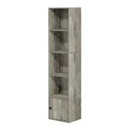 FurniFact - 5-Tier Shelf Bookcase with Door Storage Cabinet for Living Room - French Oak