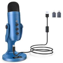 Dazzling Pops - Usb Microphone Condenser Computer Pc Mic Plug play Gaming Microphones For Ps 4 5 headphone Output volume - Blue