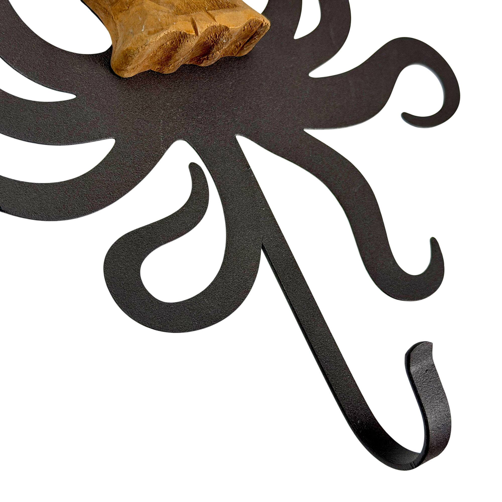 Alt View 7. Things2Die4 - Set of 3 Nautical Wood and Metal Decorative Wall Hooks Fish Crab Octopus - Brown.