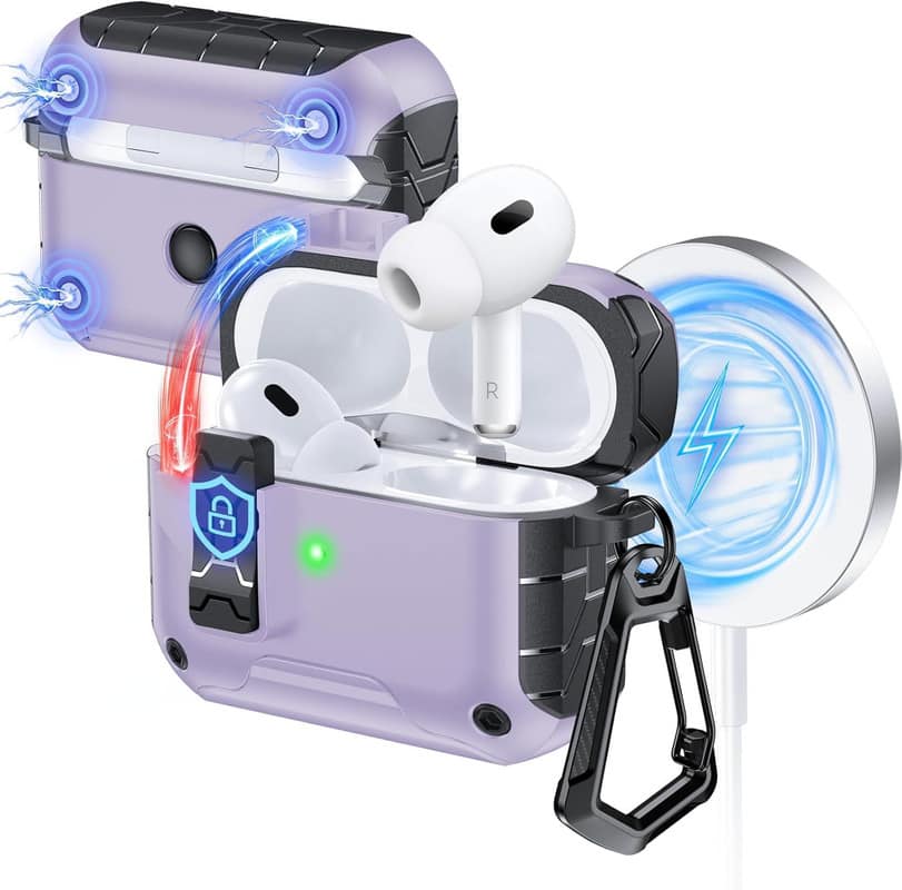 RISOKEYS - Auto-Open for AirPods Pro 3 Gen Case with Built-in Magnets, [One-Press Auto-Open] [Compatible with Mag-Safe Charging]