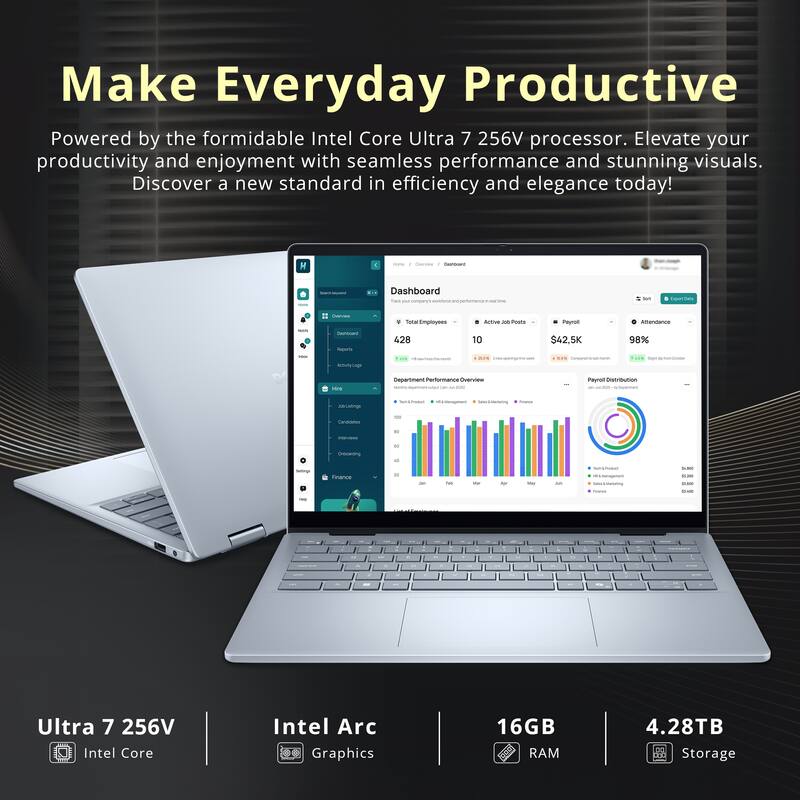 Make Everyday Productive

Powered by the formidable Intel Core Ultra 7 256V processor. Elevate your productivity and enjoyment with seamless performance and stunning visuals. Discover a new standard in efficiency and elegance today!

Ultra 7 256V  
Intel Core

Intel Arc  
Graphics

16GB  
RAM

4.28TB  
Storage